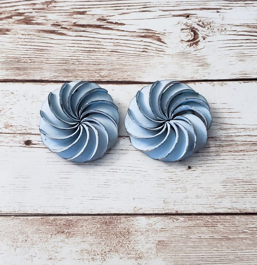 Vintage Clip On Earrings - Large Light Blue Metal Statement Earrings 1 & 3/8"